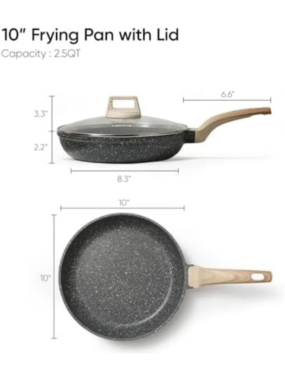 10-Inch Non-Stick Granite Skillet with Glass Lid - Classic Frying Pan for Easy